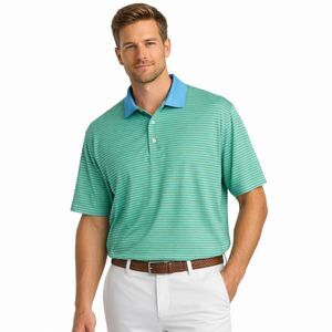 Peter Millar Summer Comfort Polo Shirt Men Sz 2XL Green Blue Striped Golf